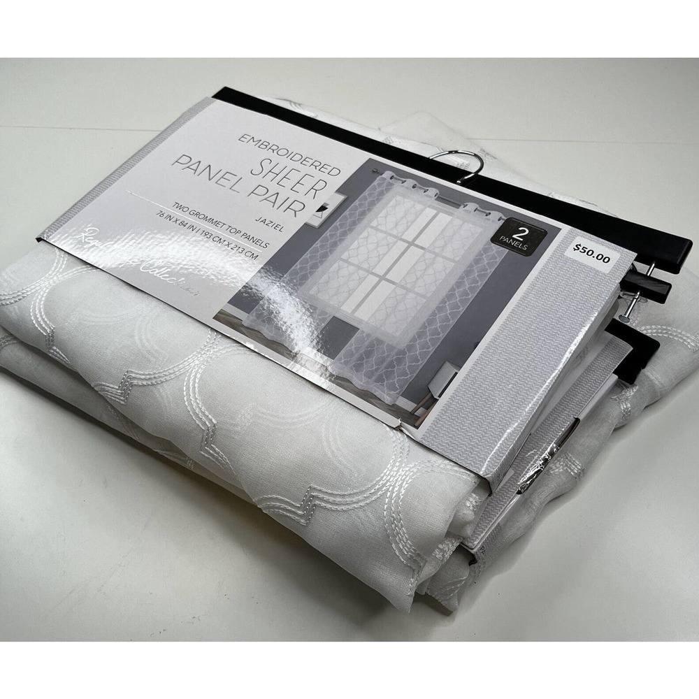 NWT Regal House Collection 2 Panel Sheer Curtains 76”x84” Jaziel Embroidered